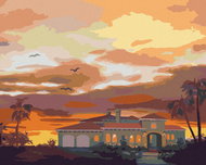 Zuty - Painting by Numbers - House, Palms And Sunset (D. Rusty Rust), 40X50 Cm, Canvas+Frame - Painting by Numbers