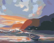 Zuty - Painting by Numbers - Boat on the Coast, Waves and Sunset (D. Rusty Rust), 40X50 Cm, Canvas - Painting by Numbers