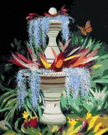Zuty - Painting by Numbers - Fountain, Flowers and Butterfly (D. Rusty Rust), 80X100 Cm, Canvas - Painting by Numbers