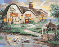 Zuty - Painting by Numbers - Swans on the Lake and House with Gazebo (D. Rusty Rust), 40X50 Cm, Canv - Painting by Numbers