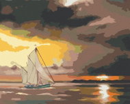 Zuty - Painting by Numbers - Sailing Boats and Sun Behind the Rocks (D. Rusty Rust), 40X50 Cm, Canva - Painting by Numbers