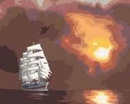 Zuty - Painting By Numbers - White Sailing Ship And Sun Behind Clouds (D. Rusty Rust), 40X50 Cm, Can - Painting by Numbers