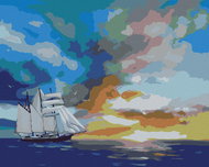 Zuty - Painting by Numbers - Sailing Ship, Sunset And Clouds (D. Rusty Rust), 80X100 Cm, Canvas - Painting by Numbers