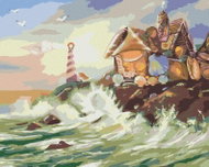 Zuty - Painting by Numbers - House And Lighthouse Made Of Shells And Waves (D. Rusty Rust), 40X50 Cm - Painting by Numbers
