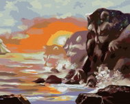 Zuty - Painting By Numbers - Sailing Ship, Raccoon, Rocks, Sea And Sunset (D. Rusty Rust), 40X50 - Painting by Numbers