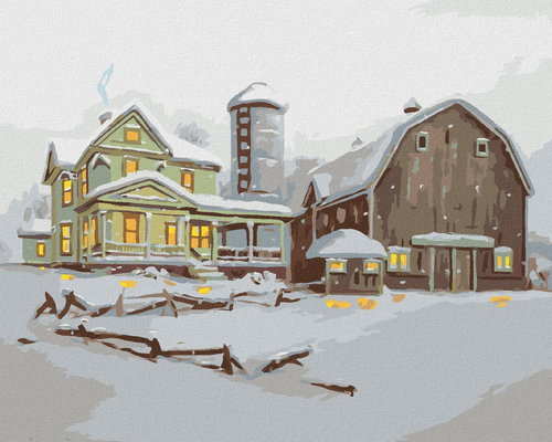 Zuty - Painting By Numbers - House With Barn In Winter (D. Rusty Rust), 40X50 Cm, Canvas - Painting by Numbers - Main image