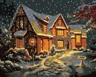 Zuty - Painting by Numbers - Snow House With Stone Walkway (D. Rusty Rust), 40X50 Cm, Canvas - Painting by Numbers
