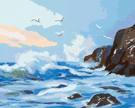 Zuty - Painting By Numbers - Waves Striking Rocks And Seagulls (D. Rusty Rust), 40X50 Cm, Canvas - Painting by Numbers
