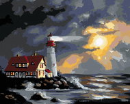 Zuty - Painting by Numbers - Lighthouse and Sun Covered by Clouds (D. Rusty Rust), 40X50 Cm, Canvas - Painting by Numbers