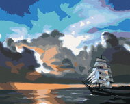 Zuty - Painting by Numbers - Sailing Ship At Sea After Dusk (D. Rusty Rust), 40X50 Cm, Canvas+Frame - Painting by Numbers