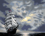 Zuty - Painting by Numbers - Sailing Boat Sailing on the Sea After Twilight (D. Rusty Rust), 40X50 C - Painting by Numbers