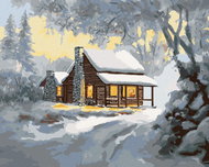 Zuty - Painting by Numbers - Snowy Cabin at Dawn (D. Rusty Rust), 40X50 Cm, Canvas+Frame - Painting by Numbers