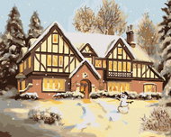 Zuty - Painting By Numbers - Snow House With Snowman (D. Rusty Rust), 40X50 Cm, Canvas+Frame - Painting by Numbers