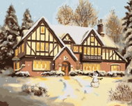 Zuty - Painting by Numbers - Snow House With Snowman (D. Rusty Rust), 40X50 Cm, Canvas - Painting by Numbers