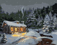 Zuty - Painting by Numbers - Snow-covered Log Cabin at Night (D. Rusty Rust), 40X50 Cm, Canvas+Frame - Painting by Numbers