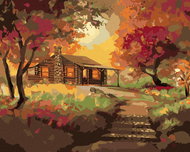 Zuty - Painting by Numbers - Log Cabin at Sunset in Autumn (D. Rusty Rust), 40X50 Cm, Canvas+Frame - Painting by Numbers