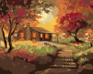 Zuty - Painting by Numbers - Log Cabin at Sunset in Autumn (D. Rusty Rust), 40X50 Cm, Canvas - Painting by Numbers