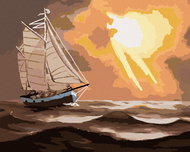 Zuty - Painting by Numbers - Sailing Ship And Sun Behind Clouds (D. Rusty Rust), 40X50 Cm, Canvas - Painting by Numbers