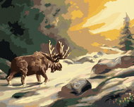 Zuty - Painting by Numbers - Moose Walking in River and Sun Rays (D. Rusty Rust), 40X50 Cm, Canvas - Painting by Numbers