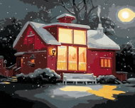 Zuty - Painting by Numbers - Red House with Big Windows in Winter (D. Rusty Rust), 40X50 Cm, Canvas+ - Painting by Numbers