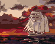 Zuty - Painting by Numbers - White Sailing Ship at Dusk (D. Rusty Rust), 40X50 Cm, Canvas - Painting by Numbers