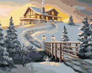 Zuty - Painting by Numbers - Snowy Cabin at Dawn (D. Rusty Rust), 40X50 Cm, Canvas - Painting by Numbers