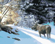 Zuty - Painting by Numbers - Moose in a Snowy Forest (D. Rusty Rust), 40X50 Cm, Canvas+Frame - Painting by Numbers