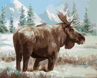 Zuty - Painting by Numbers - Moose in a Snowy Pasture (D. Rusty Rust), 40X50 Cm, Canvas+Frame - Painting by Numbers