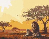 Zuty - Painting By Numbers - Lion And Lioness After Dusk (D. Rusty Rust), 40X50 Cm, Canvas+Frame - Painting by Numbers