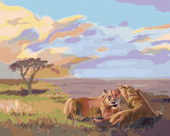 Zuty - Painting by Numbers - Lioness on the Grass (D. Rusty Rust), 80X100 Cm, Canvas+Frame - Painting by Numbers