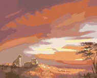 Zuty - Painting By Numbers - Lion And Lioness At Sunset (D. Rusty Rust), 40X50 Cm, Canvas+Frame - Painting by Numbers