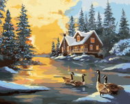 Zuty - Painting By Numbers - Ducks On The River At The Snow House (D. Rusty Rust), 80X100 Cm, Canvas - Painting by Numbers