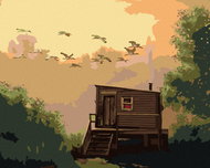Zuty - Painting by Numbers - Ibis Flying Over the Cottage (D. Rusty Rust), 40X50 Cm, Canvas+Frame - Painting by Numbers