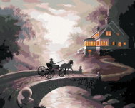 Zuty - Painting by Numbers - Horse-drawn Carriage at the House (D. Rusty Rust), 40X50 Cm, Canvas+Fra - Painting by Numbers