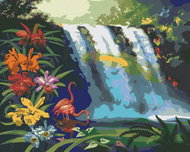 Zuty - Painting by Numbers - Flamingo at the Waterfall (D. Rusty Rust), 80X100 Cm, Canvas - Painting by Numbers