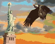 Zuty - Painting by Numbers - Eagle at the Statue of Liberty (D. Rusty Rust), 40X50 Cm, Canvas - Painting by Numbers
