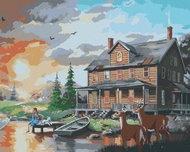 Zuty - Painting By Numbers - Deer And Deer At The Pond In Front Of The House (D. Rusty Rust), 80X100 - Painting by Numbers