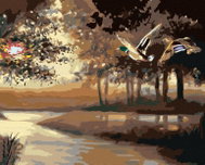 Zuty - Painting by Numbers - Flying Ducks Over the River (D. Rusty Rust), 80X100 Cm, Canvas - Painting by Numbers