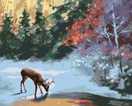 Zuty - Painting by Numbers - Deer at the Frozen Stream (D. Rusty Rust), 40X50 Cm, Canvas+Frame - Painting by Numbers