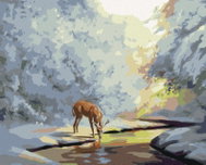Zuty - Painting by Numbers - Deer Drinking From Frozen Stream (D. Rusty Rust), 40X50 Cm, Canvas - Painting by Numbers