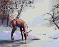 Zuty - Painting by Numbers - Deer Drinking From a Stream in Winter (D. Rusty Rust), 40X50 Cm, Canvas - Painting by Numbers