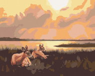 Zuty - Painting by Numbers - Reclining Deer And Sunrise (D. Rusty Rust), 40X50 Cm, Canvas - Painting by Numbers