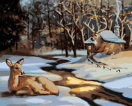 Zuty - Painting by Numbers - Deer and Deer at the Snow House (D. Rusty Rust), 40X50 Cm, Canvas - Painting by Numbers