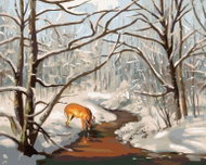 Zuty - Painting By Numbers - Deer In The Forest And River In Winter (D. Rusty Rust), 40X50 Cm, Canva - Painting by Numbers