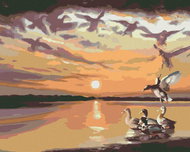 Zuty - Painting by Numbers - Ducks, Clouds and Sunset (D. Rusty Rust), 40X50 Cm, Canvas - Painting by Numbers