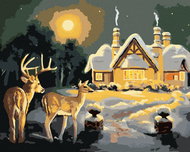 Zuty - Painting by Numbers - Deer and Moose at the Snow House (D. Rusty Rust), 40X50 Cm, Canvas+Fram - Painting by Numbers