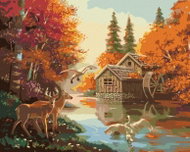 Zuty - Painting by Numbers - Water Mill and Wildlife (D. Rusty Rust), 40X50 Cm, Canvas+Frame - Painting by Numbers