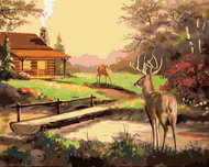 Zuty - Painting by Numbers - Deer, Cottage And Sunset (D. Rusty Rust), 40X50 Cm, Canvas+Frame - Painting by Numbers