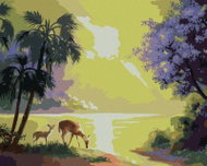 Zuty - Painting by Numbers - Deer and Deer, Palms and Sun (D. Rusty Rust), 40X50 Cm, Canvas - Painting by Numbers