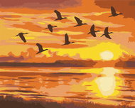 Zuty - Painting by Numbers - Flying Ducks and Sunset (D. Rusty Rust), 40X50 Cm, Canvas+Frame - Painting by Numbers